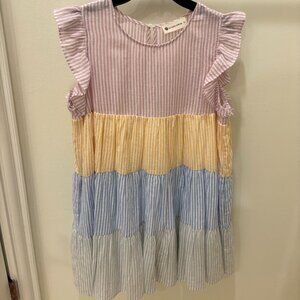 Impeccable Pig Multicolored Striped Dress, Size Small, Pink, Blue, Green, Yellow